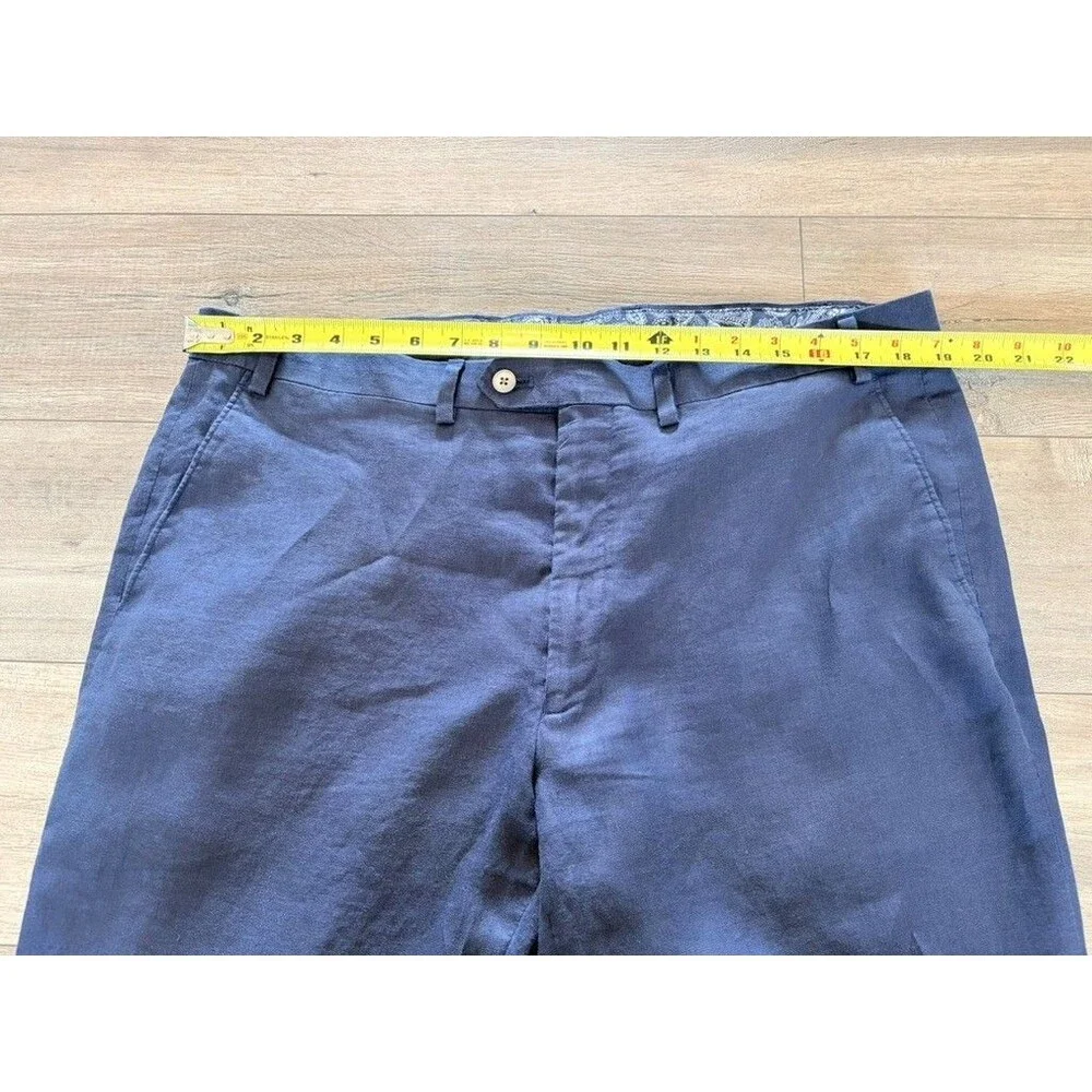 Lauren Ralph Lauren Mens 38X32 Navy Blue 100% Linen Dress Pants Trousers